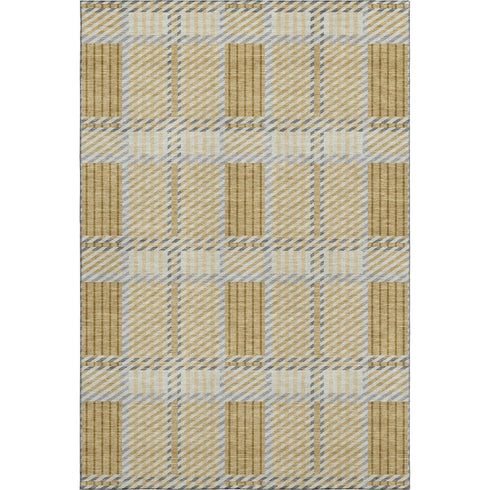 5' X 8' Gold Beige And Brown Plaid Washable Area Rug With UV Protection