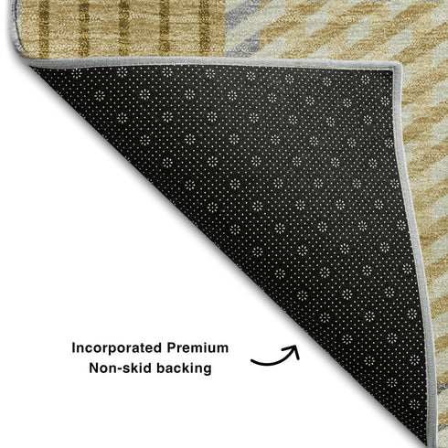 5' X 8' Gold Beige And Brown Plaid Washable Area Rug With UV Protection