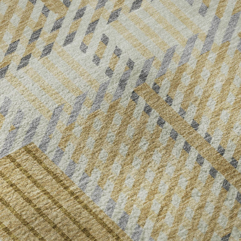 5' X 8' Gold Beige And Brown Plaid Washable Area Rug With UV Protection