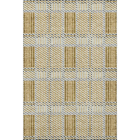 5' X 8' Gold Beige And Brown Plaid Washable Area Rug With UV Protection