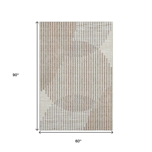 5' X 8' Beige And Taupe Geometric Washable Area Rug With UV Protection