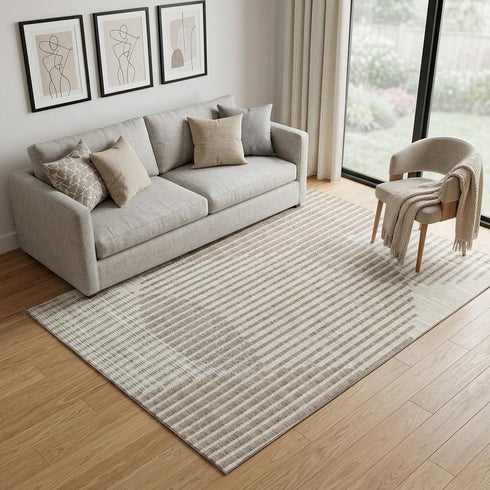 5' X 8' Beige And Taupe Geometric Washable Area Rug With UV Protection