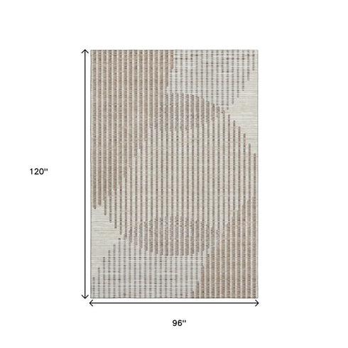 8' X 10' Beige And Taupe Geometric Washable Area Rug With UV Protection