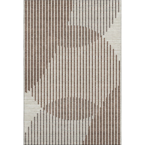 5' X 8' Brown And Ivory Geometric Washable Area Rug With UV Protection