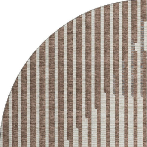 8' Brown And Ivory Geometric Washable Round Rug With UV Protection
