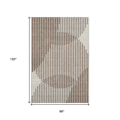 8' X 10' Brown And Ivory Geometric Washable Area Rug With UV Protection