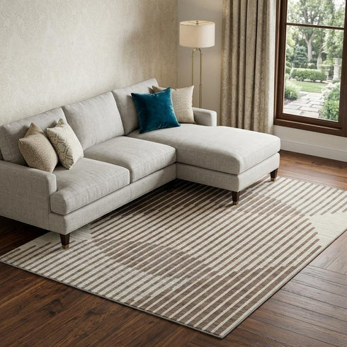 8' X 10' Brown And Ivory Geometric Washable Area Rug With UV Protection