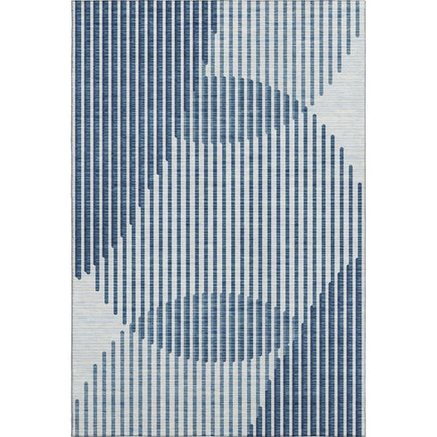5' X 8' Blue And Ivory Geometric Washable Area Rug With UV Protection