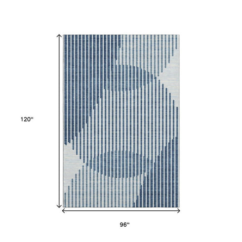 8' X 10' Blue And Ivory Geometric Washable Area Rug With UV Protection