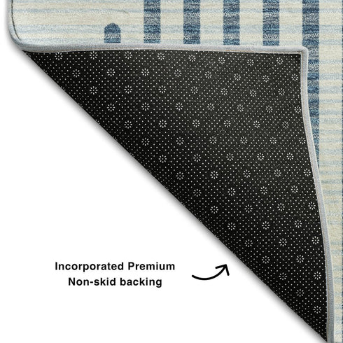 8' X 10' Blue And Ivory Geometric Washable Area Rug With UV Protection