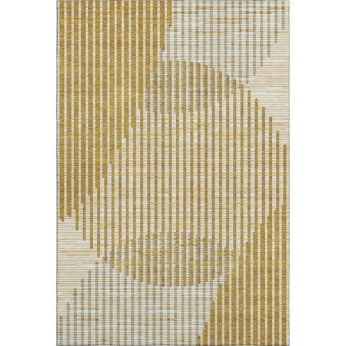 5' X 8' Gold Ivory And Gray Geometric Washable Area Rug With UV Protection