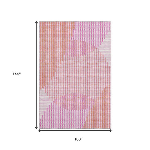 9' X 12' Pink Ivory And Orange Geometric Washable Area Rug With UV Protection