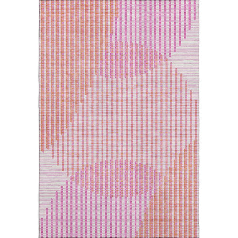 9' X 12' Pink Ivory And Orange Geometric Washable Area Rug With UV Protection