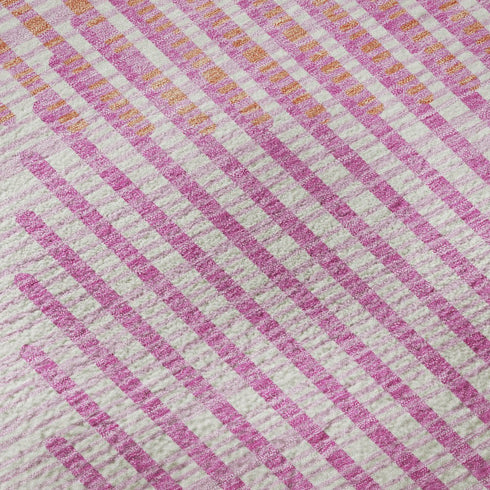 9' X 12' Pink Ivory And Orange Geometric Washable Area Rug With UV Protection