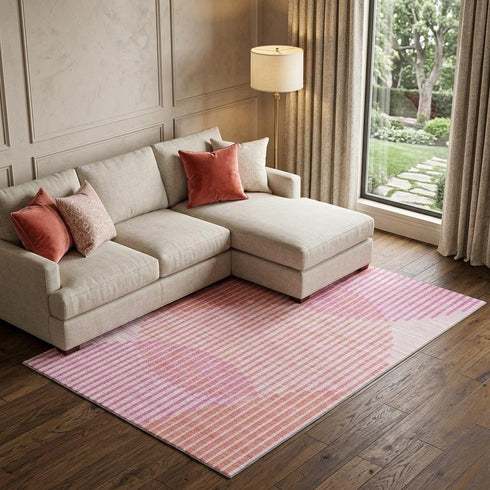 9' X 12' Pink Ivory And Orange Geometric Washable Area Rug With UV Protection