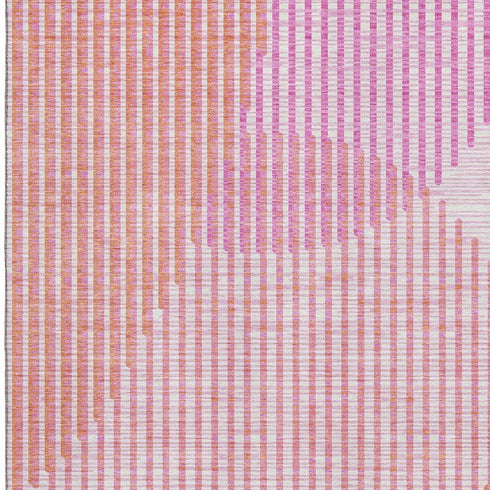 9' X 12' Pink Ivory And Orange Geometric Washable Area Rug With UV Protection
