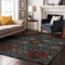 9' X 12' Denim Blue Red And Salmon Oriental Washable Area Rug With UV Protection