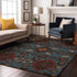 9' X 12' Denim Blue Red And Salmon Oriental Washable Area Rug With UV Protection