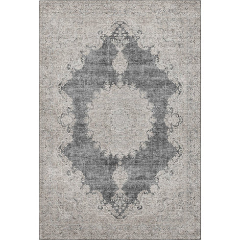 5' X 8' Black Beige And Gray Oriental Washable Area Rug With UV Protection