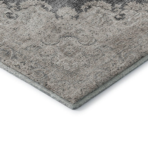 8' X 10' Black Beige And Gray Oriental Washable Area Rug With UV Protection