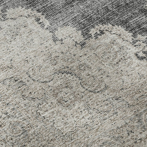 8' X 10' Black Beige And Gray Oriental Washable Area Rug With UV Protection