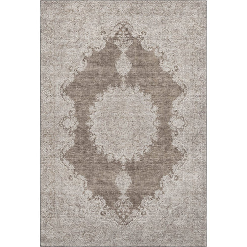 5' X 8' Brown Ivory And Beige Oriental Washable Area Rug With UV Protection