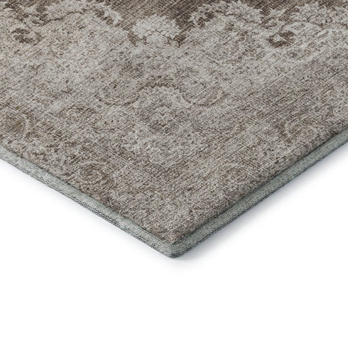 5' X 8' Brown Ivory And Beige Oriental Washable Area Rug With UV Protection