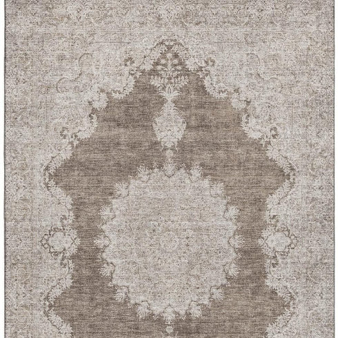 5' X 8' Brown Ivory And Beige Oriental Washable Area Rug With UV Protection