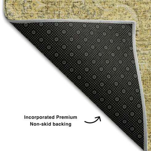 5' X 8' Gold Ivory And Gray Oriental Washable Area Rug With UV Protection