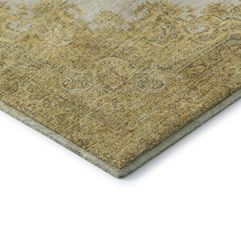 5' X 8' Gold Ivory And Gray Oriental Washable Area Rug With UV Protection