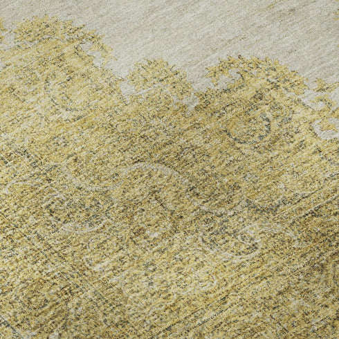 5' X 8' Gold Ivory And Gray Oriental Washable Area Rug With UV Protection
