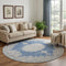8' Navy Blue Gray And Ivory Oriental Washable Round Rug With UV Protection