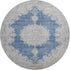 8' Navy Blue Gray And Ivory Oriental Washable Round Rug With UV Protection
