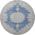 8' Navy Blue Gray And Ivory Oriental Washable Round Rug With UV Protection