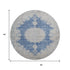 8' Navy Blue Gray And Ivory Oriental Washable Round Rug With UV Protection