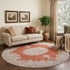 8' Rust And Beige Oriental Washable Round Rug With UV Protection