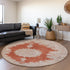 8' Rust And Beige Oriental Washable Round Rug With UV Protection