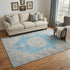 5' X 8' Teal Aqua And Gray Oriental Washable Area Rug With UV Protection