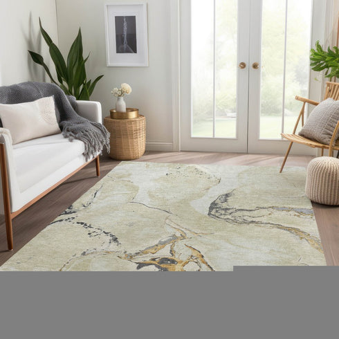 8' X 10' Ivory Beige And Gray Abstract Washable Area Rug With UV Protection