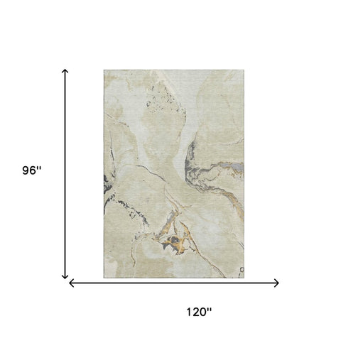 8' X 10' Ivory Beige And Gray Abstract Washable Area Rug With UV Protection