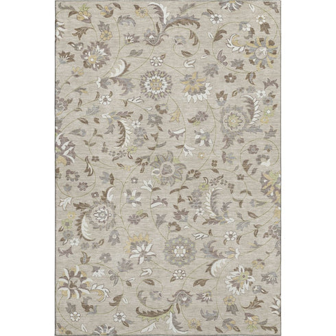 5' X 8' Beige Gray And Ivory Floral Washable Area Rug With UV Protection