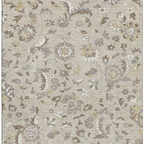 5' X 8' Beige Gray And Ivory Floral Washable Area Rug With UV Protection