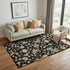 5' X 8' Black Ivory And Beige Floral Washable Area Rug With UV Protection