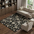 8' X 10' Black Ivory And Beige Floral Washable Area Rug With UV Protection