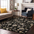 9' X 12' Black Ivory And Beige Floral Washable Area Rug With UV Protection