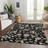 9' X 12' Black Ivory And Beige Floral Washable Area Rug With UV Protection