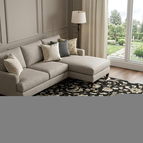 9' X 12' Black Ivory And Beige Floral Washable Area Rug With UV Protection