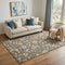 5' X 8' Chocolate Blue And Beige Floral Washable Area Rug With UV Protection
