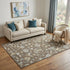 5' X 8' Chocolate Blue And Beige Floral Washable Area Rug With UV Protection