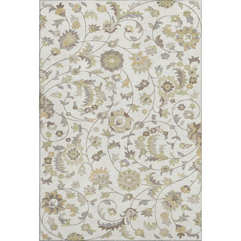 5' X 8' Ivory Copper And Gray Floral Washable Area Rug With UV Protection